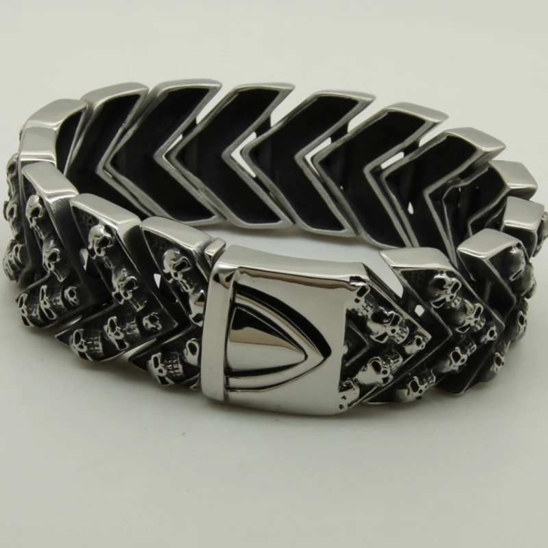 men/boy huge & heavy 2.4cm width 8.5'' length 145g minim skull line up arrow link 316L stainless steel bracelet new