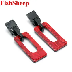 FishSheep Statement Geometric Acrylic Earrings Red Black Punk Big Buckle Pendant Long Drop Earrings For Women Fashion Jewelry