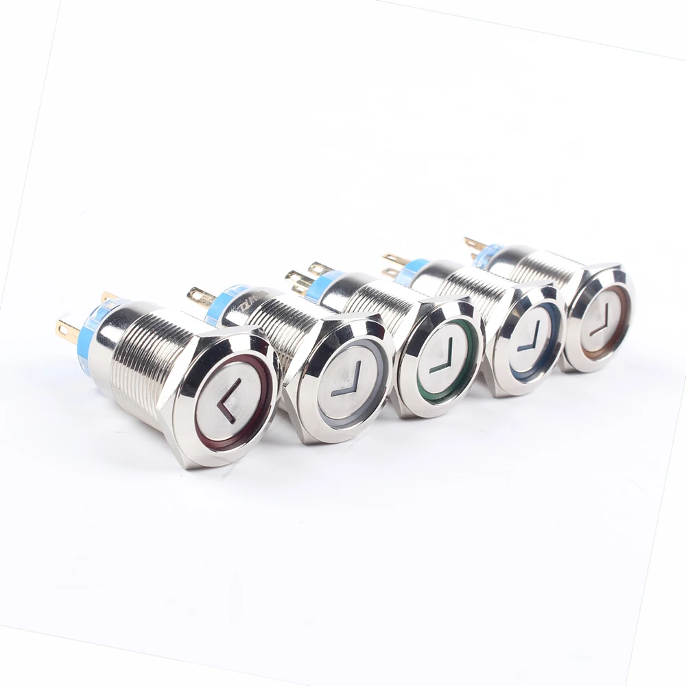 19mm Metal Power L type arrow bMetal Latching Momentary Horn Push Button Switch LED Lighting Car 1NO 1NC 3V 6V 12V 24V 220V