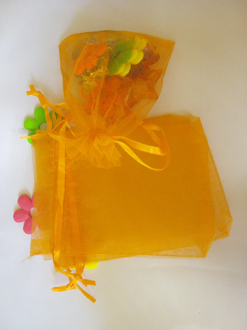 17*23 cm 50 Uds bolsa de Organza bolsa con cordón naranja bolsas de embalaje de joyería para té/regalo/comida/dulces pequeña bolsa transparente bolsa de hilo