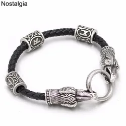 Odins Raven bracelet Viking bracelet with rune beads Dragon head bracelet Viking Bangle Wristband Pagan Men Jewelry Slavic