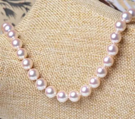 free shipping noble jewelry gorgeous 8-8.5mm Japanese Akoya white pearl necklace 14k