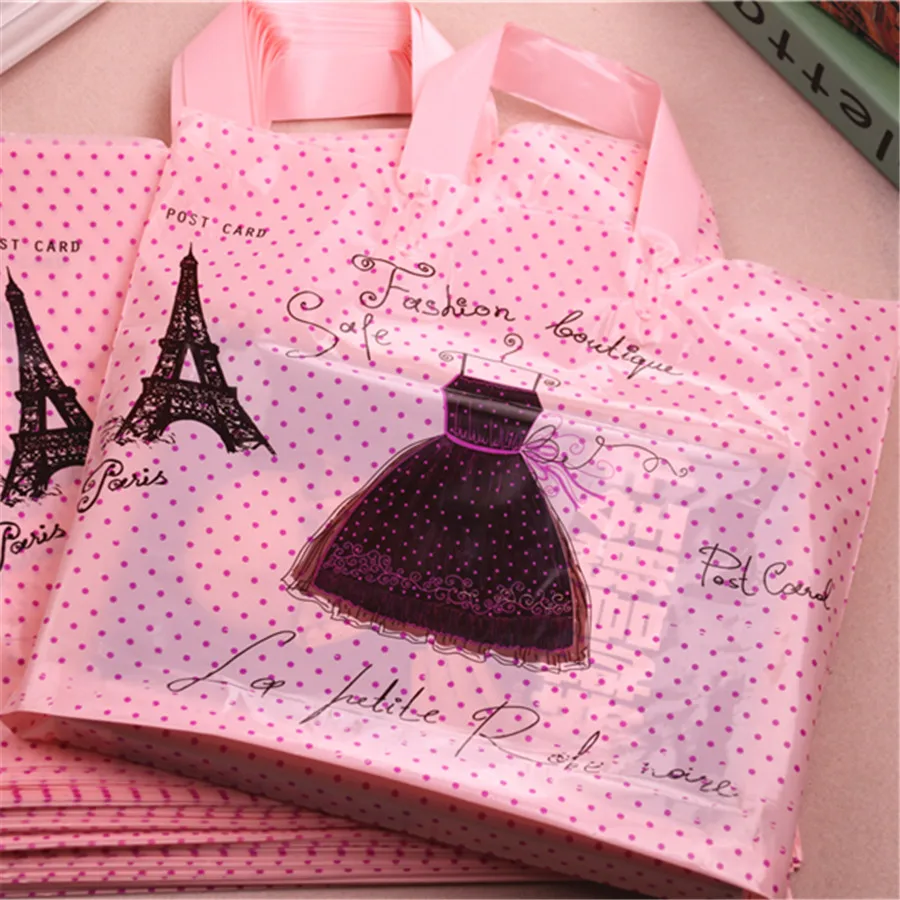 High-density Polythylene Eco-friendly Eiffel Tower Packaging With Handles 10pcs/lot 29*35cm Large Plastic Shopping Bags