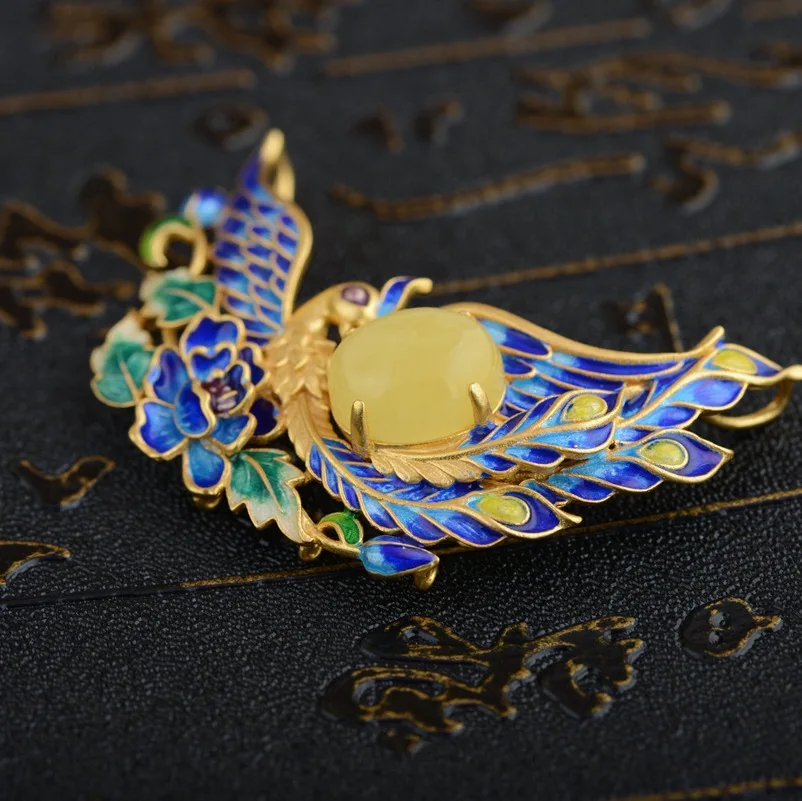 New woman pendant beeswax S925 pure silver Phoenix wear peony antique Shaolan female new technology