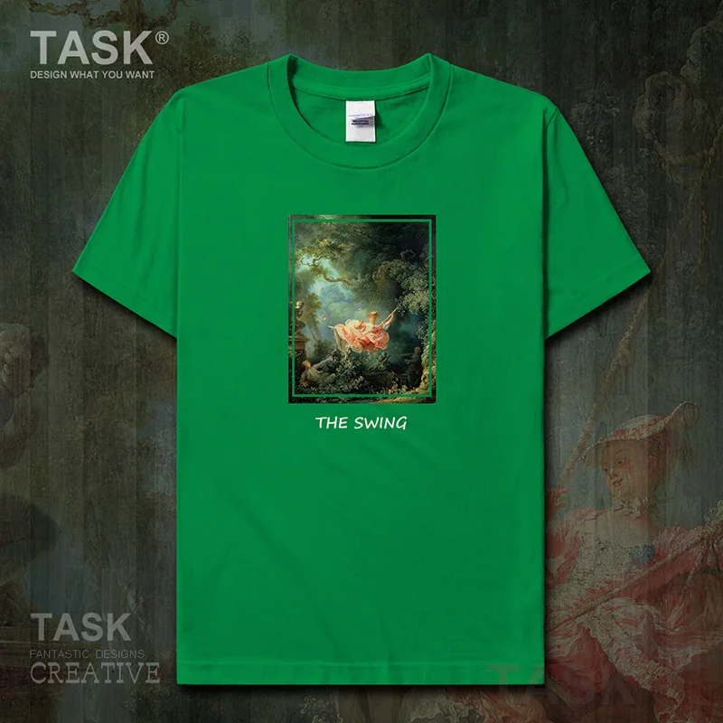 World famous painting series t-shirt Fragonard art painting The Swing Short sleeve clothes cotton summer Retro Streetwear casual