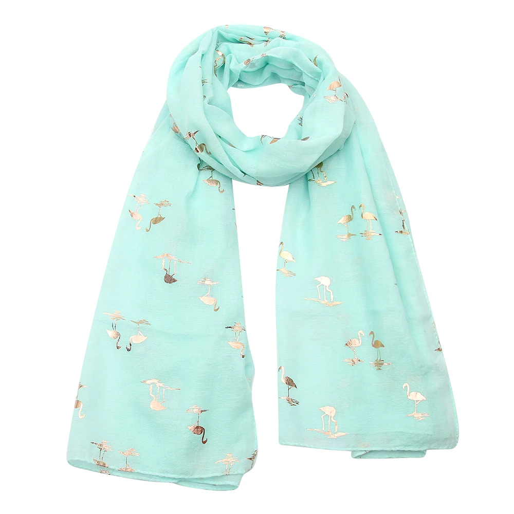 FOXMOTHER New Fashion Shiny Pink Mint Bronzing Foil Gold Flamingo Swan Ring Scarf Snood Foulard Shawl Women Dropshipping