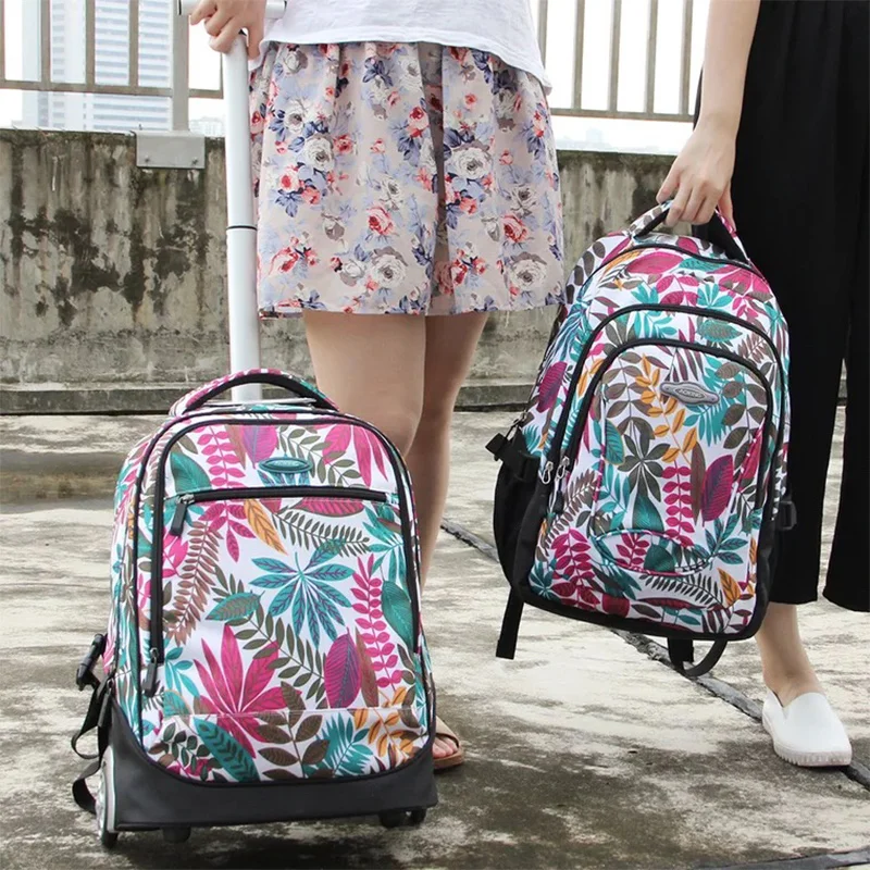 Printing Troli Koper Tas Kapasitas Besar Rolling Luggage Komputer Perjalanan Pria/Wanita Tas Dual-Gunakan 18 Inch