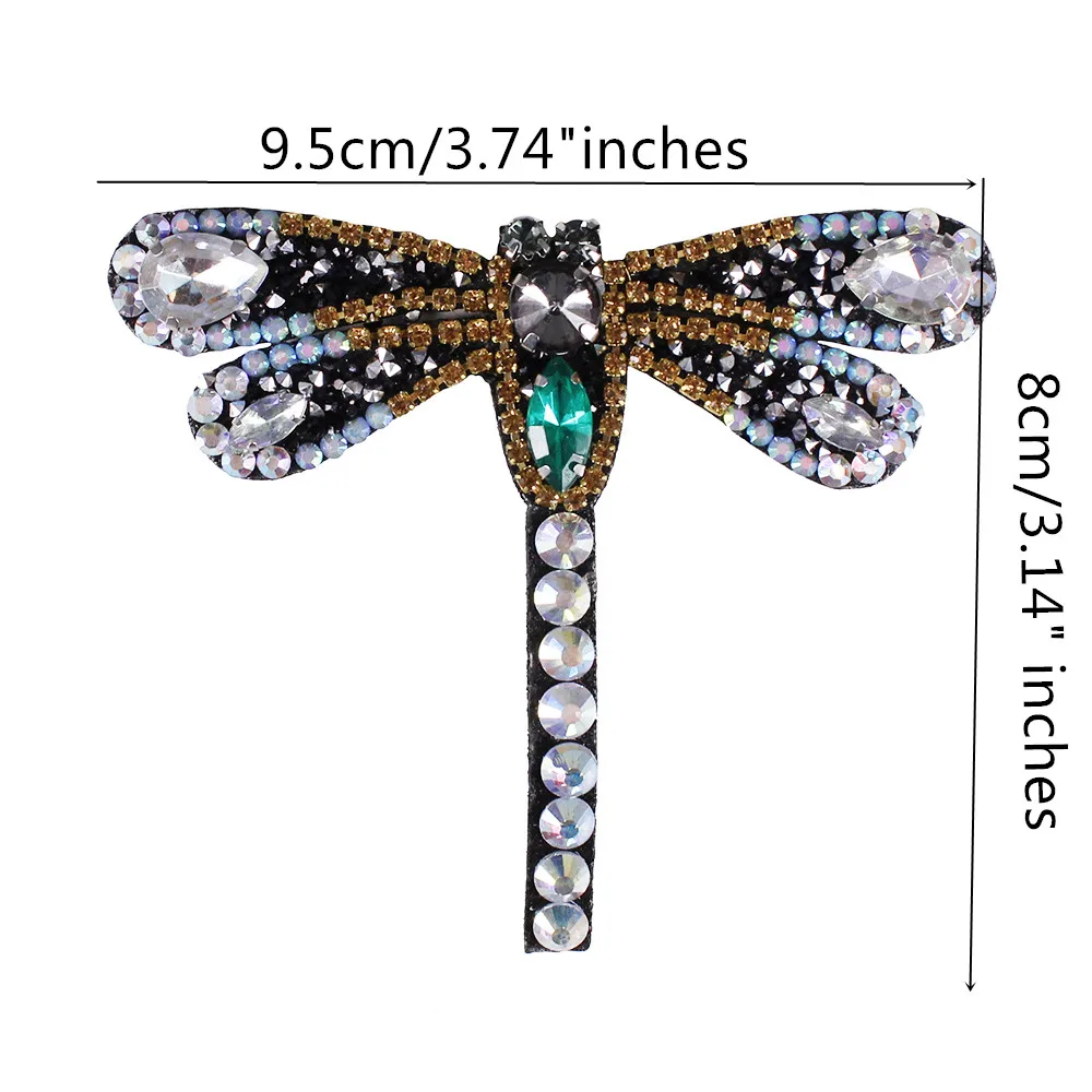 Beaded Dragonfly Butterfly Bee Rhinestone Insect Scorpion Crystal Patches for Shoes Bags Sewing Apparel Applique TH862