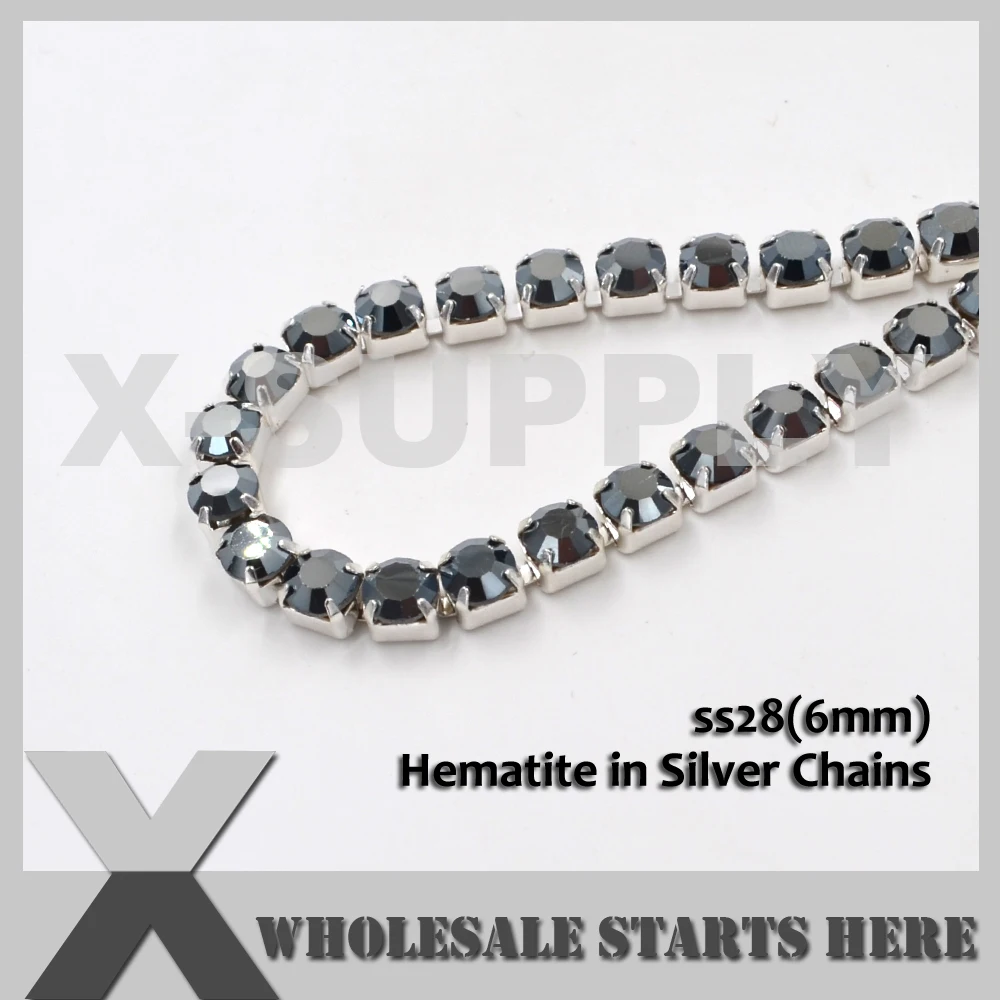 P2 SS28(6mm) SILVER Dense Crystal Rhinestone Cup Chains,Used for Weddings,Shoes,Clothing Decorations