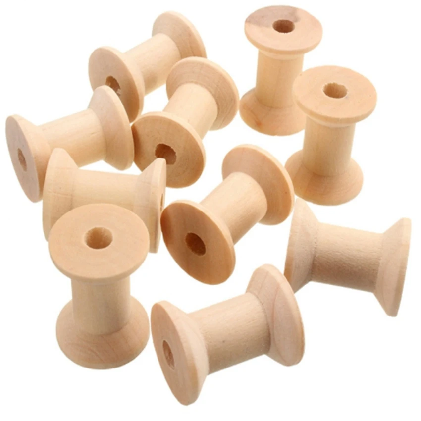 10Pcs/Set Empty Wooden Bobbin Spools For Thread Wire Natural Color for Needlework Craft Sewing Tools 29mm x23mm