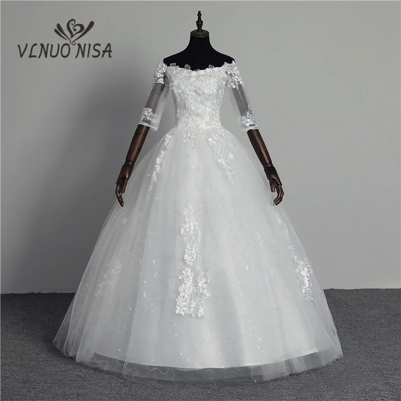 Vestido De Novia De encaje con cuello De barco, bordado Floral, Flores, mariposas, Princesa, novedad De 2020