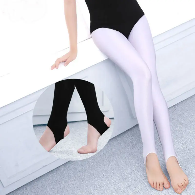 Dziewczęce legginsy baletowe dla dziewczynek dziecięce rajstopy baletowe z strzemieniem rajstopy dziecięce legginsy do tańca elastan joga gimnastyka taniec czarny