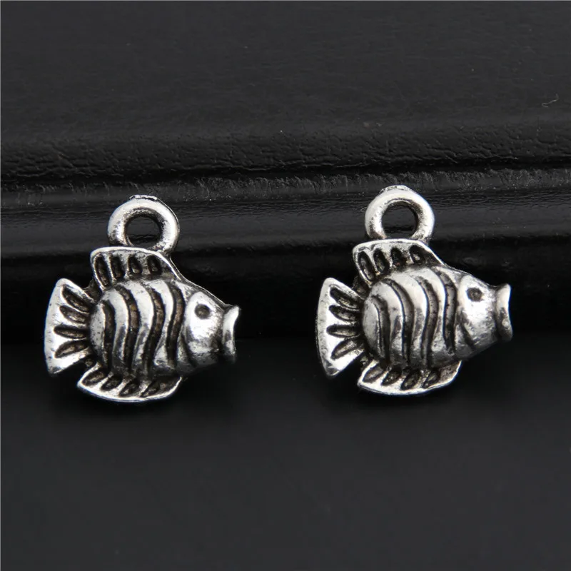 40pcs  Silver Color Little fish charms Animal  Pendant Necklace for DIY Bracelets wholesale Jewelry Making 12x13mm A2979