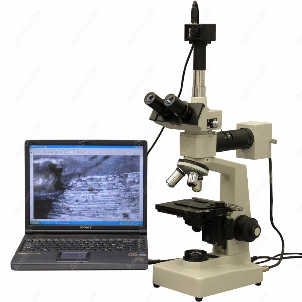 Two Light Metallurgical Microscope--AmScope Supplies 40X-1600X Two Light Metallurgical Microscope + 9MP Digital Camera