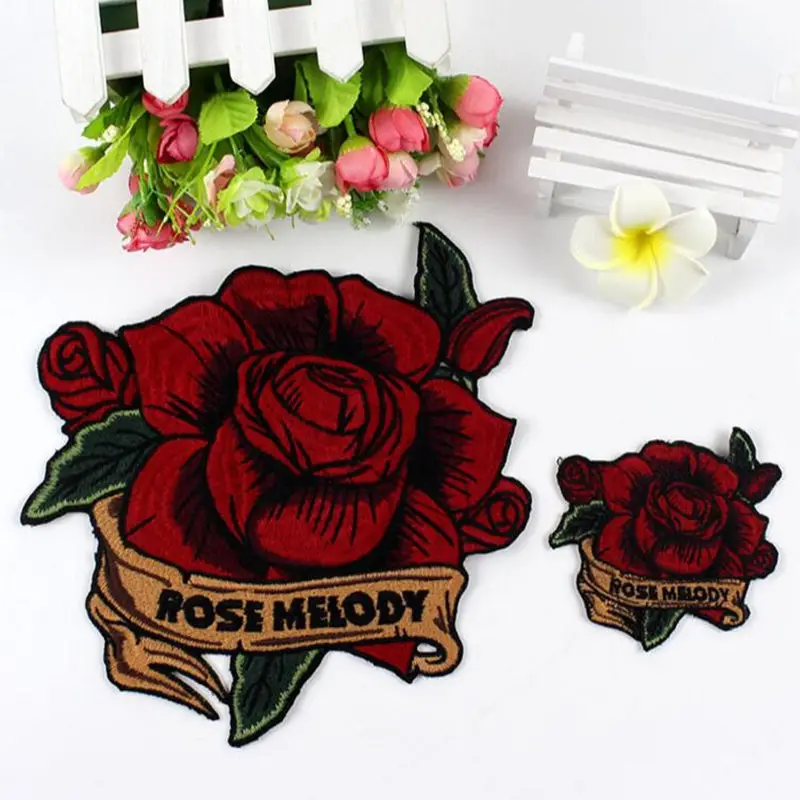 1 pz patch cucire-on red rose fiore del ricamo a motivi di patch applique vestiti dei bambini delle donne diy sticker wedding