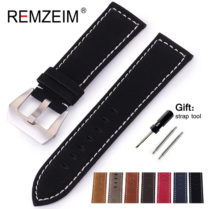 Leather Watchband Men Women Watch Band 18MM 20MM 22MM 24MM Wrist Watch Strap Black Brown Blue Watchbands Bracelet Metal Buckle