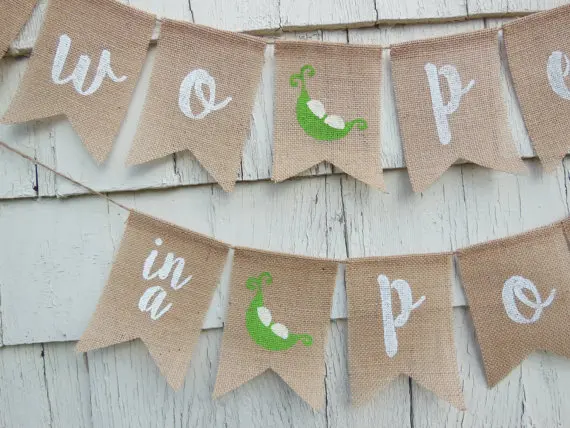 personalized Two Peas in a Pod twins baby shower burlap Banners Christening & Baptism sign party Buntings garlands Photo Prop