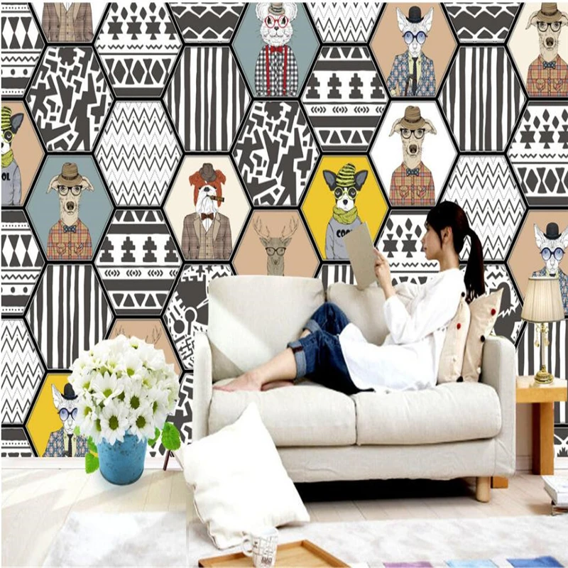 custom Individuality abstract animals Wall paper Home Decoration black and white clothing store large mural wallpaper Stickers