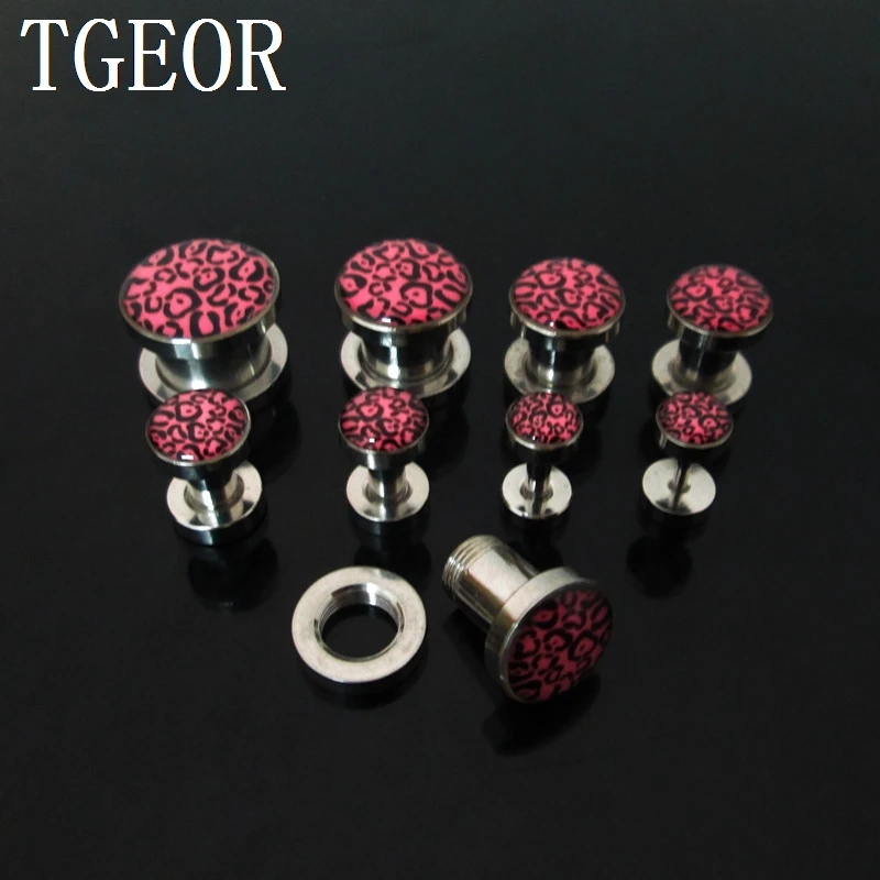 1pcs ear gauges leopard logo printed ear tunnel stainless steel screw on Flesh Tunnel HIGH QUALITY