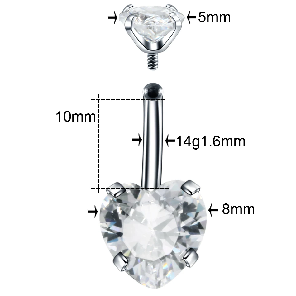 1PC/LOT Zircon Crystal Belly Button Ring Internal & External Thread Design Steel Navel Piercing Ombligo Sexy Piercing Oreille