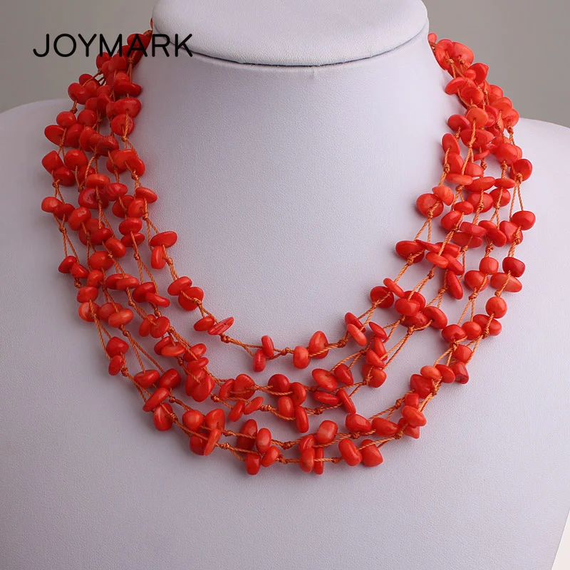 New Handmade Multi-strand Mother of Pearl And Coral Chips Women Bohemia Style Holiday Choker Bib Chunky Beaded Necklaces SBN-002