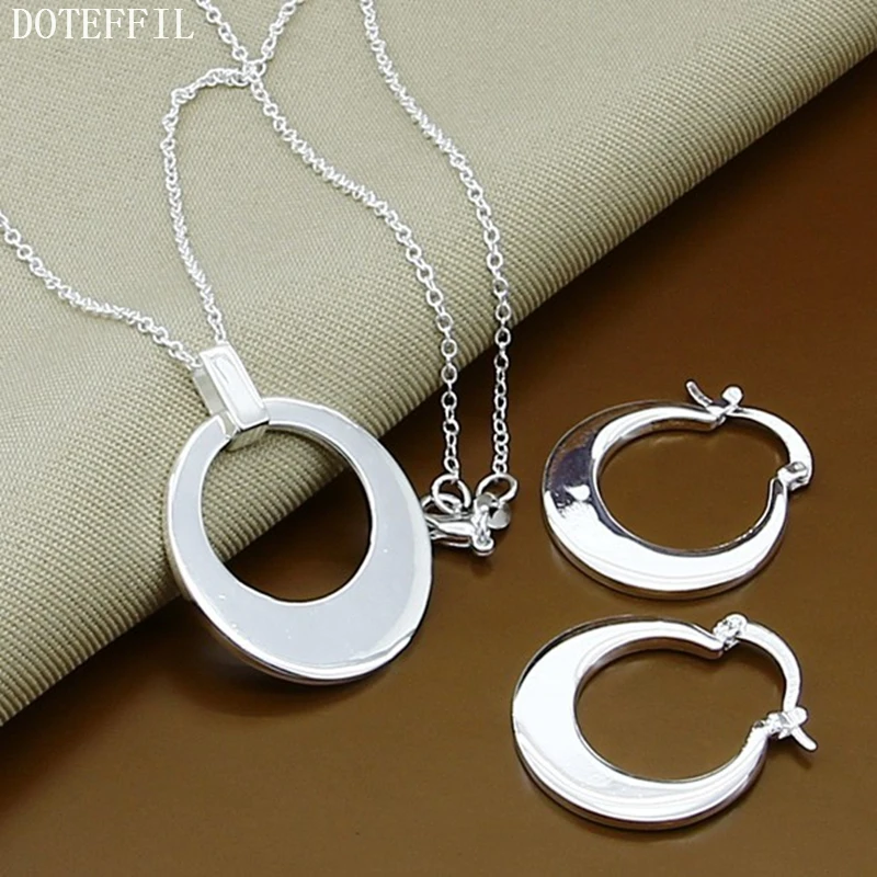 

DOTEFFIL 925 Sterling Silver Smooth Sickle Necklace Earring Set For Woman Wedding Engagement Party Fashion Charm Jewelry