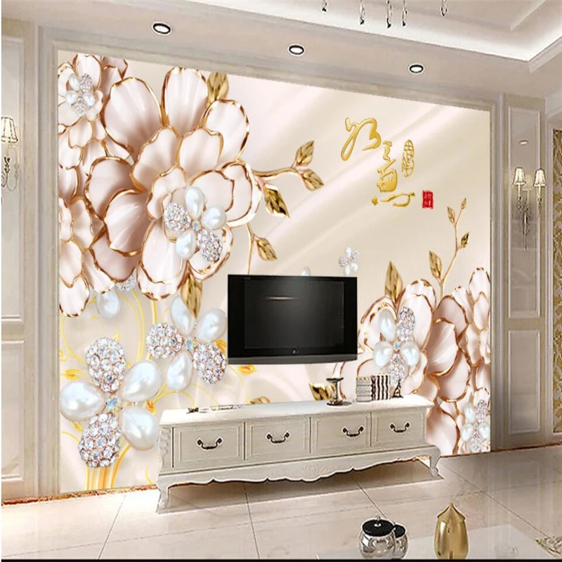 wellyu 3D Stereo Relief Rose Flower Ruyi auspicious jewelry background wall custom large fresco green wallpaper