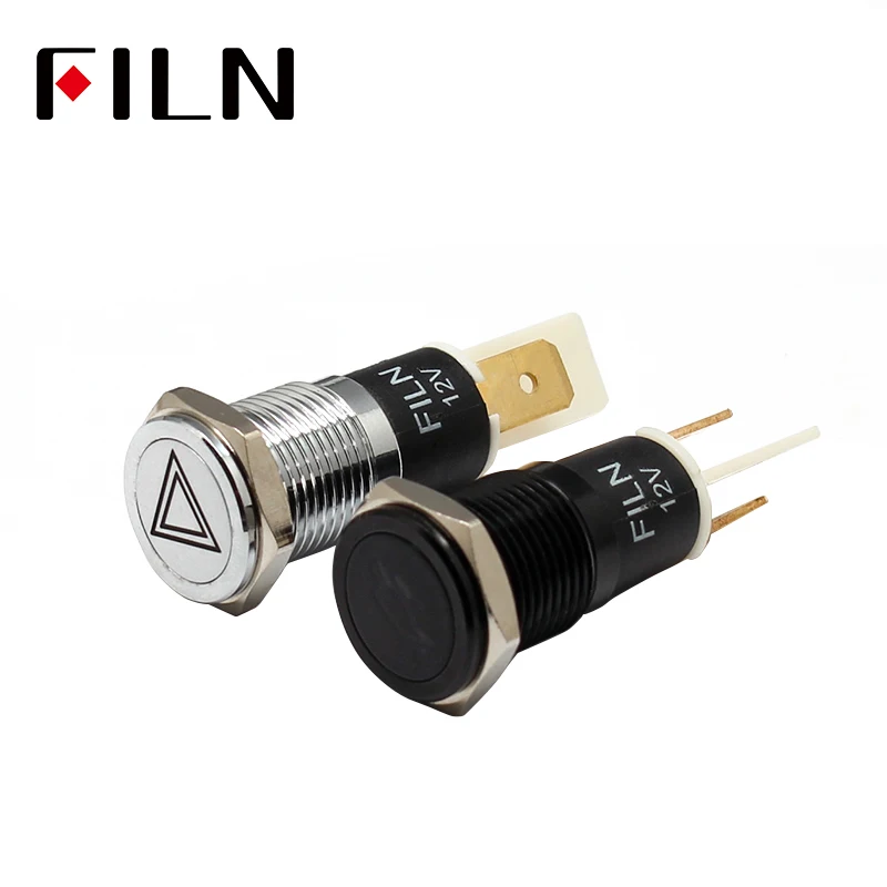 FILN 14mm 12v 24v symbol dash panel warning light indicator lamp metal car boat led dashboard indicator light signal lamp black