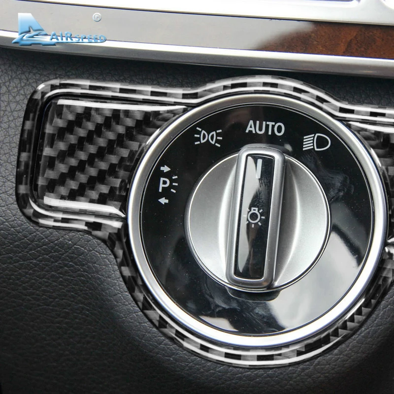 Fluggeschwindigkeit Carbon Fiber Scheinwerfer Schalter Aufkleber Für Mercedes Benz A B C E G Klasse CLA GLA GLE GLK GL zubehör Trim Auto Abdeckung