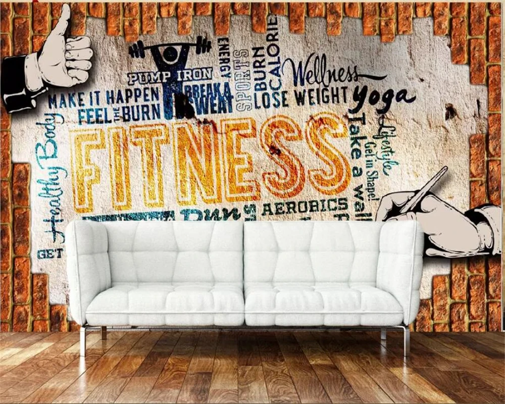 

Beibehang Custom wallpaper mural wallpaper retro nostalgic fitness English brick bar gym KTV background wall 3d wallpaper behang