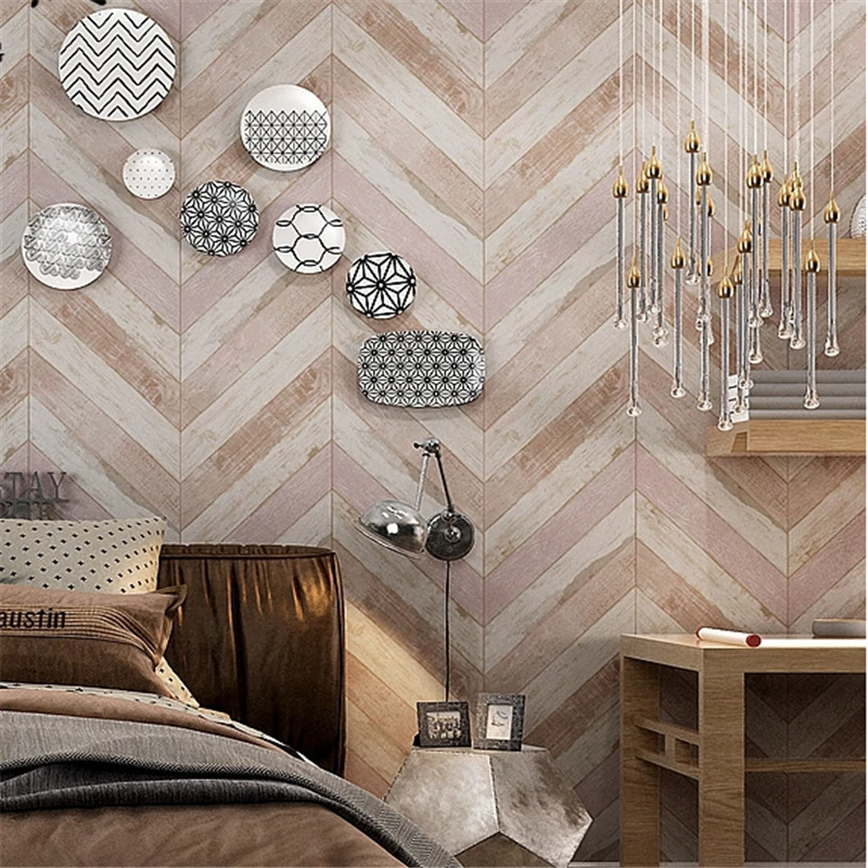 beibehang Nordic wood wallpaper nostalgic Mediterranean TV background wall bedroom living room dining room non-woven wallpaper