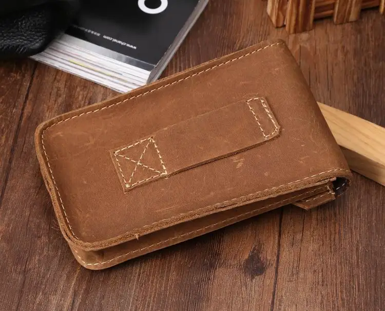 Crazy Horse leather Waist pack male genuine leather cowhide handmade casual bag for mobile phone TW1615