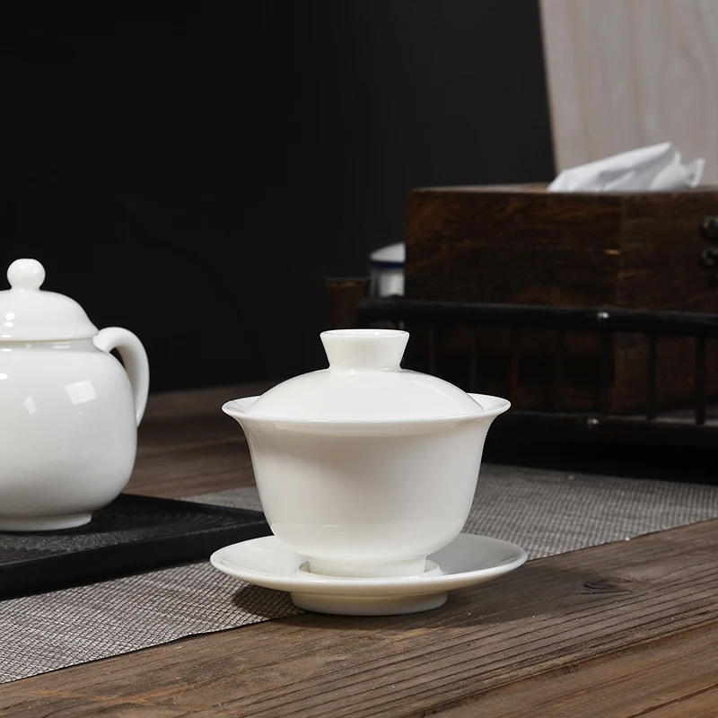 PINNY White Porcelain Kung Fu Gaiwan Hand Made Ceramic Tea Set Chinese Porcelain Teaware 160ml Tea Bowl High Quality Chinaware