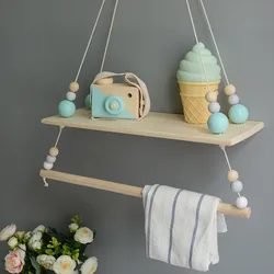 Wood Beads Hanger Wooden Shelf Nordic Decoration Wall Hanging Wood Furniture Toys Kids Room Coat Rack Frame Photography Props