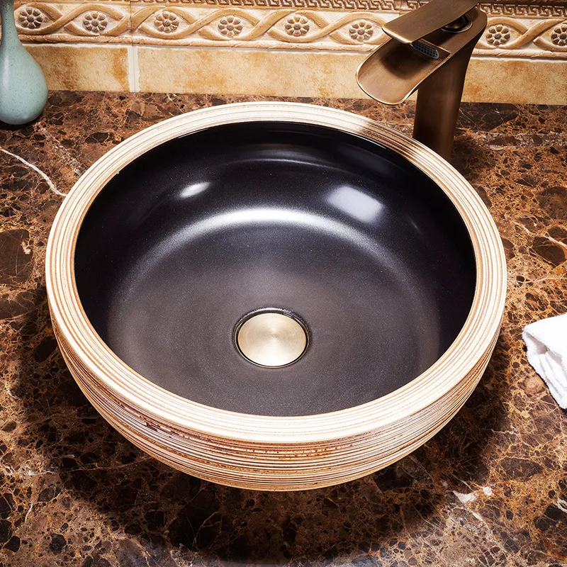 Artistic porcelain Countertop ceramic bathroom sink wash basin ceramic decorative bowls brown ceramic wash basin bathroom sink