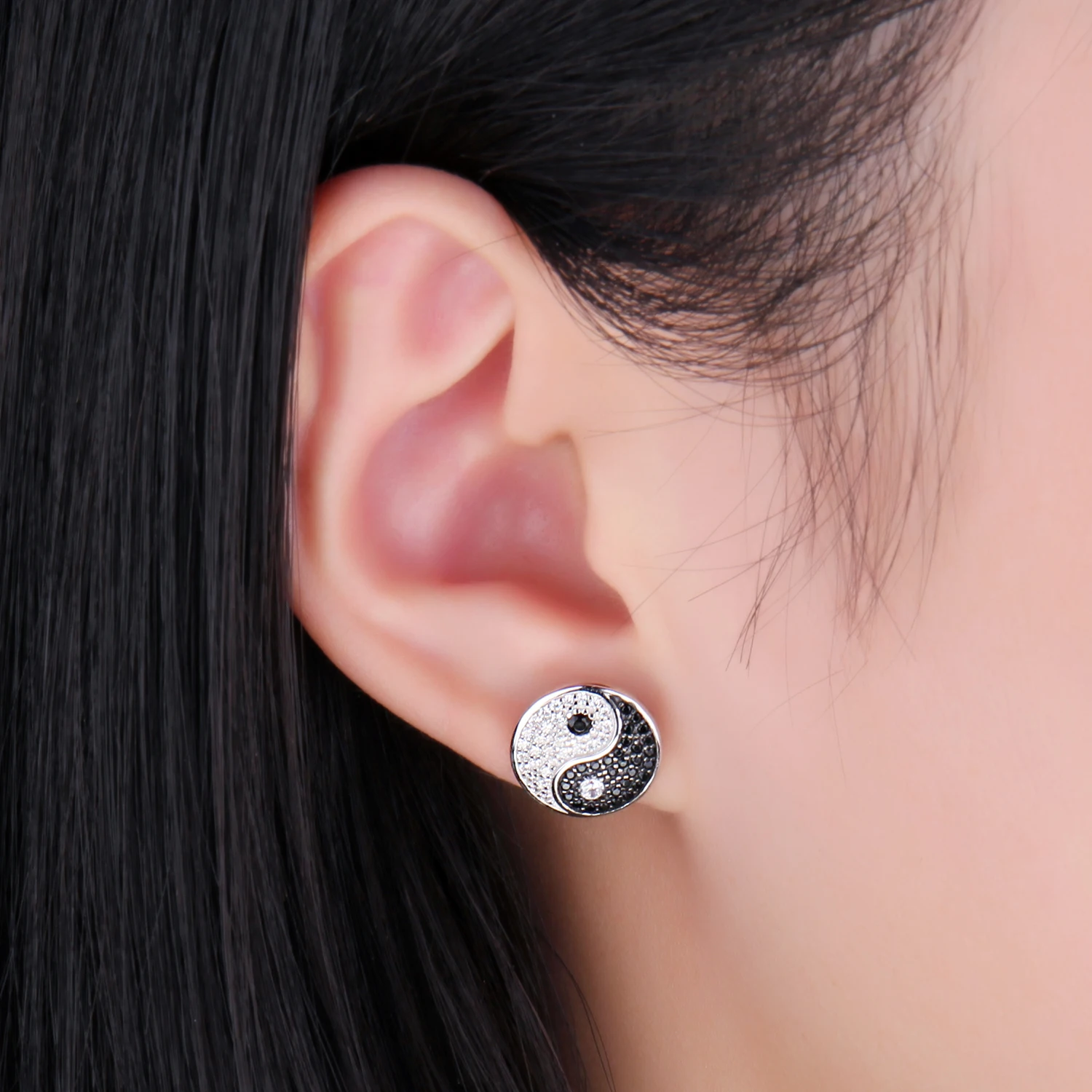 JewelryPalace Tai Chi Yin Yang Genuine Black Spinel 925 Sterling Silver Stud Earrings for Women Round Coin Gemstone Earrings