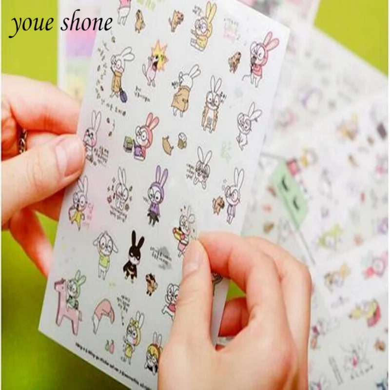 

6 Sheet /Sets Different Styles Of Cartoon Big Glasses Rabbit Stationary Stickers DIY Album Bunny Mobile Phone Diary Decoration