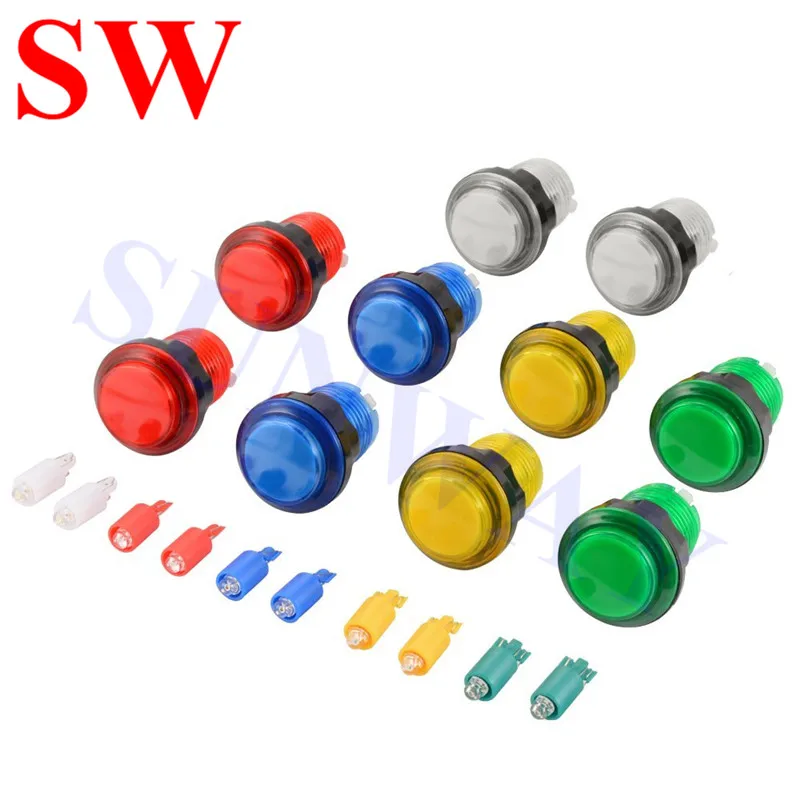 10ps New Sale Round Lit Illuminated Arcade Video Game Push Button Switch LED Light 5V/12V 5 colors Available