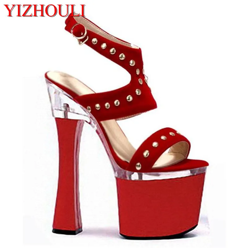 

Summer 18 cm root sexy heels, ankle straps 7 inch rivet decorative pole dancing sandals