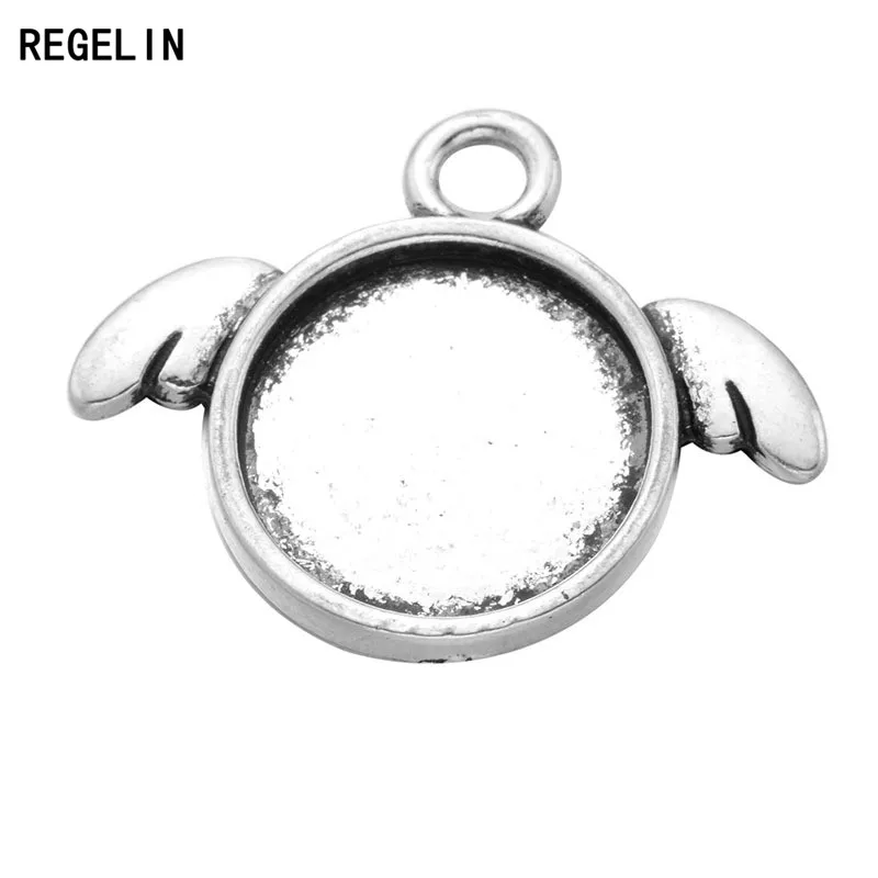 REGELIN Round Cabochons Base Settings Silver Plated Pendants Bezel Trays 10pcs/lot 12mm DIY Necklace Making Jewelry Accessories