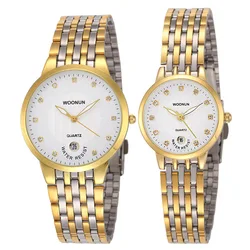 2020 WOONUN Top Brand Luxury Couple Watch Set Men Women Ultra Thin Gold Stainless Steel Quartz-watch Fashion Lover Pair Watch