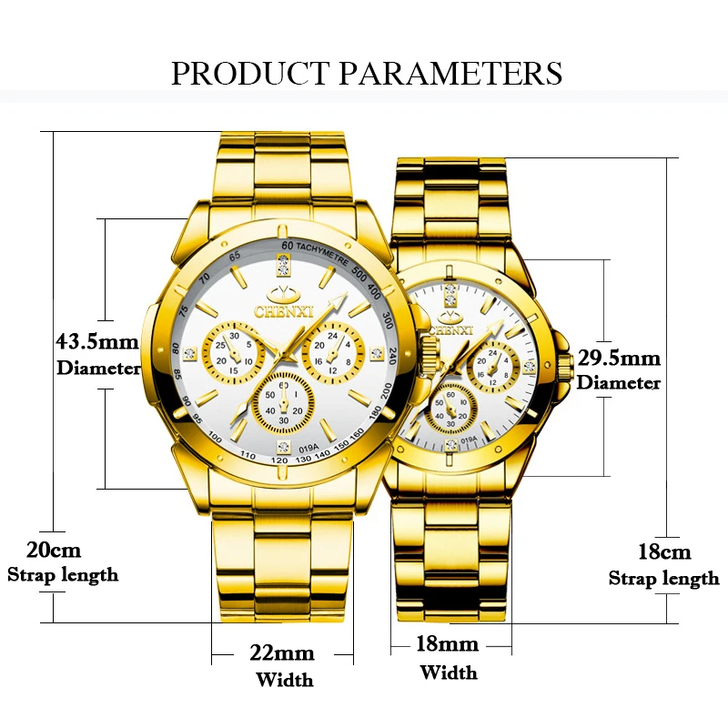 Marca superior CHENXI Set reloj hombres mujeres lujo cuarzo dorado pareja reloj de pulsera impermeable reloj de acero inoxidable relojes para hombre y mujer