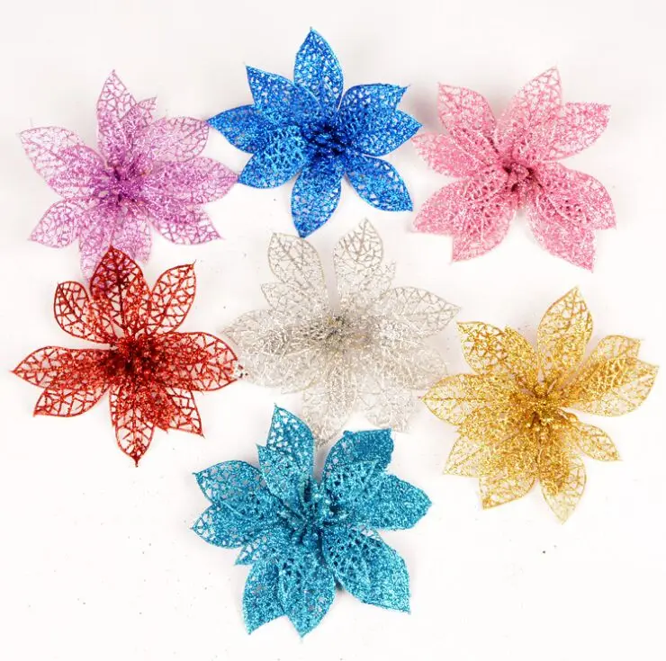 

15CM 6colors available Christmas tree decorations flower high quality Xmas flower decoration artificial poinsettia flower