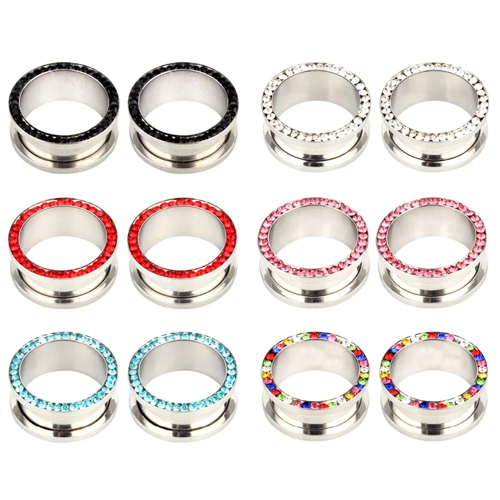 2pcs Colorful Steel Screw Fit Flesh Ear Plugs and Tunnels Piercing Ear Gauges Stretchers Body Jewelry Piercing Ear Expander