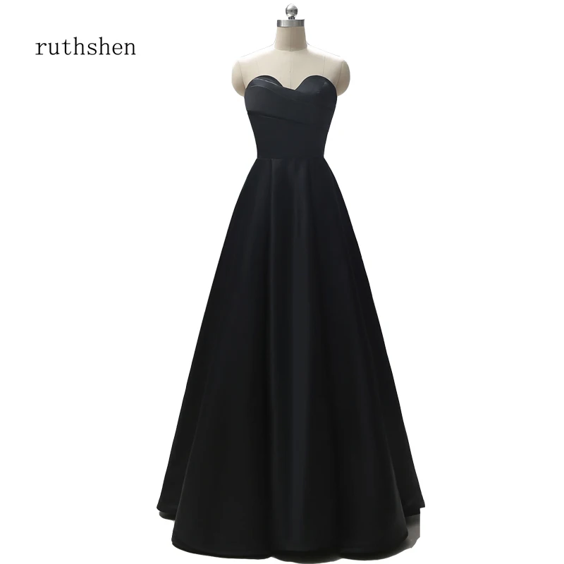 

ruthshen Mother of the Bride Dresses Long Black Dress Evening Elegant Strapless Backless Satin Dress Gowns Women Vestido Longo