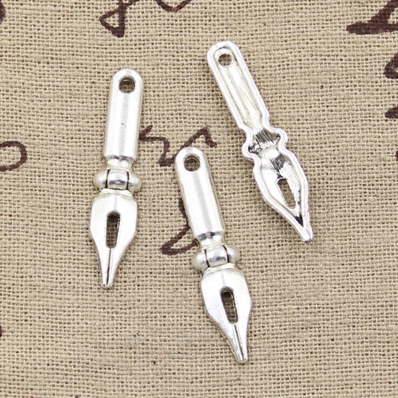 15pcs Charms Vintage Ink Nib Pen 32x7mm Antique Making Pendant fit,Vintage Tibetan Bronze Silver color,DIY Handmade Jewelry