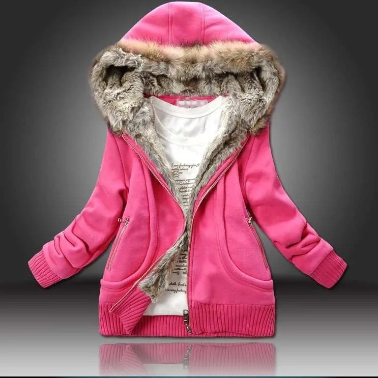 5XL Wholesale Winter Coat Sweatshirt Hoodies Fur Hooded Outwear Women Clothing Cardigans Thick Coat Jacket C5410