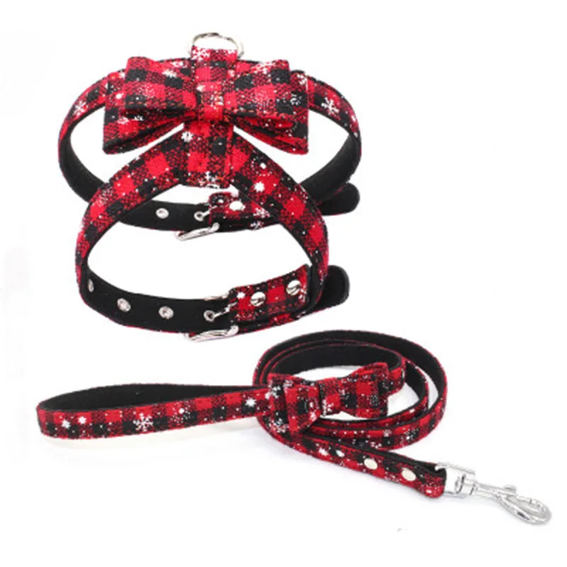 Cute Bow Knot Puppy Dog Harness With Leash Christmas Pets Dog Collar Harnesses Soft Pet Collar For Small Medium Pet Supplies
