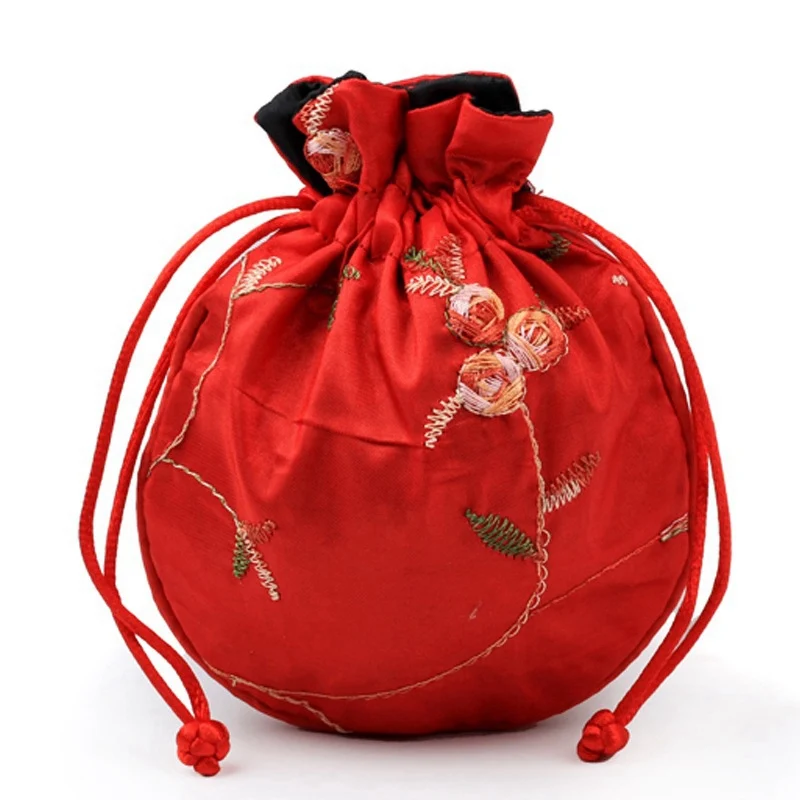 11X13cm High Quality Embroidery Satin Drawstring Bag Silk Brocade Pouches Damask Jewelry Sachet Christmas Wedding Gift Bolsa 121