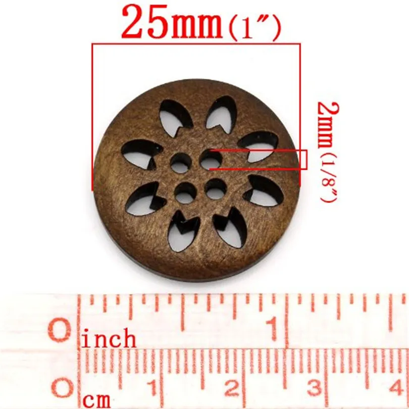 10pcs Wooden Buttons Hollow Flower Round 25mm Buttons Bead 7NK104